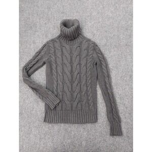 White + Warren Sweater Womens Small Gray Cableknit Fishermans Turtleneck